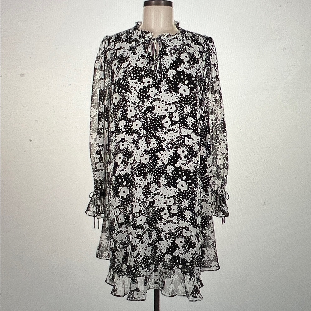 Ann Taylor Monochrome Floral Long Sleeve Dress